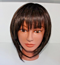Synthetic Fiber Short Straight Brown W/Highlights Bob Wig With Bangs