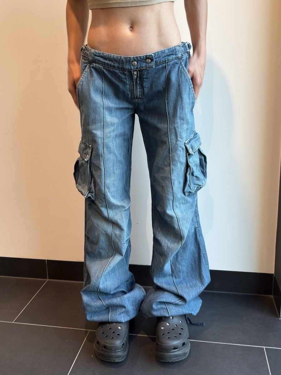 レア★ Y2K MISS SIXTYグランジ デニムハンドバッグ ラインストーン Miss sixty 60 Baggy y2k Low rise Vintage Jeans pockets Blue Size