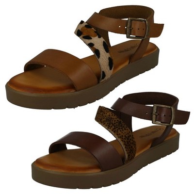 Leder Kollektion Damen Flatform Knöchelriemen Sandalen