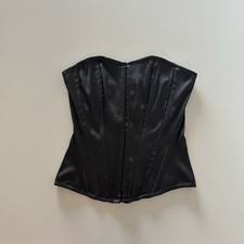 Vintage Y2K Black Satin Charlotte Russe Bustier Strapless Corset Top M Lace Up 
