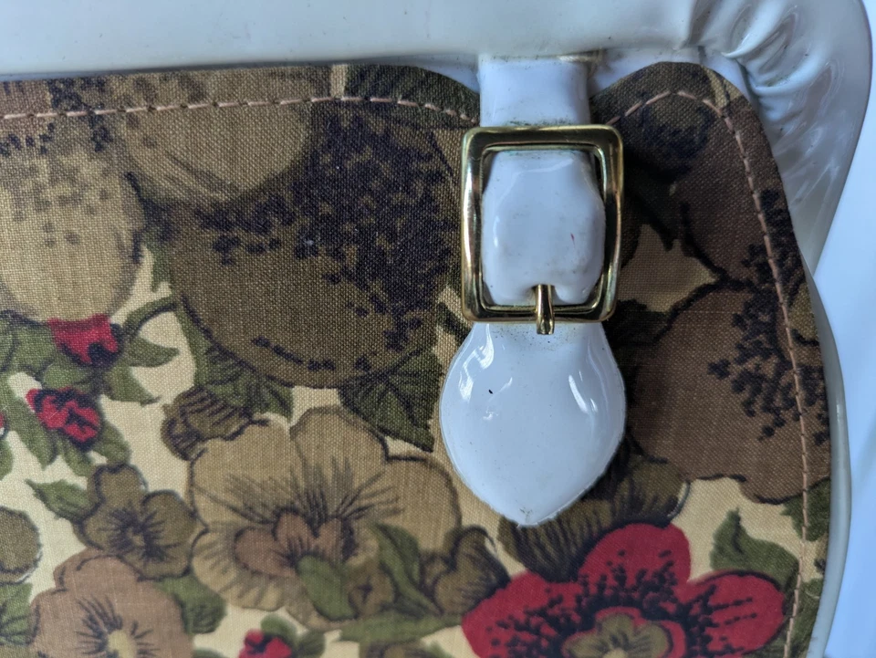 Винтажный 1960-х Kadin цветочный ткани и белый патент Дамская сумка сумочка США сделано VGUC - Изображение 3 из 4