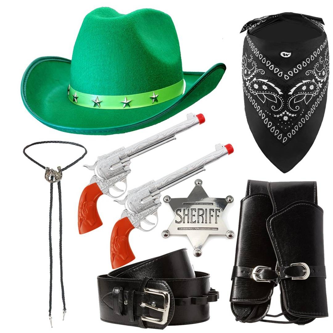 Conjunto de accesorios de disfraz de vaquero verde para adultos Wild West Sheriff vestido elegante