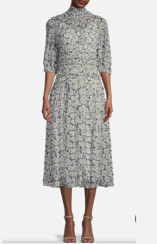 Rebecca Taylor Deco Fleur Short Sleeve Silk A-line Dress Sz 12