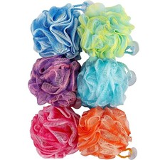 Bath Loofah Set, 6 Pack Shower Pouf Body Sponges with Suction Cups, Exfoliati...