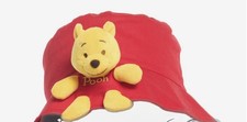Disney Winnie The Pooh Bucket Red Hat, Packable Travel with 3D Bear Plush New