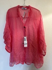 NEW Jil Sander Blouse 100% Silk Sheer Pink Witchy Vamp Boho NWT $1030 Sz 42 Top