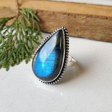 Real Labradorite Gemstone Ring 925 Sterling Silver Statement Boho Ring PG7697