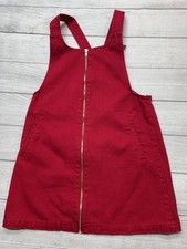 Forever 21 Overall Dress Womens Small Red Denim Pinafore Mini Zip Front Pocket