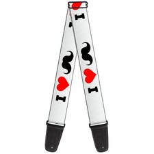 `Guitar Strap - I ``Heart Mustache`` White/Black/Red` ACC NEW