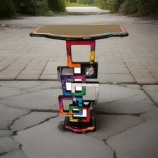 Geometric end Table, Colorful Abstract Table, unique accent table, 27" h