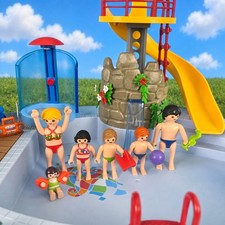 Playmobil 4858 Swimming Pool Water Slide Family Figures Custom Set