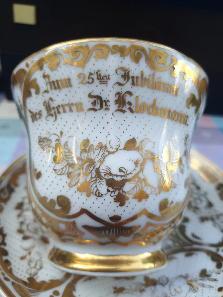 Prunktasse Porzellan Tielsch TPM Altwasser 1857 Dr Klockmann Biedermeier Gold - Bild 2 von 4