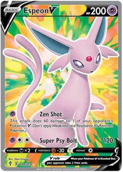 Espeon V - 179/203 - Pokemon Evolving Skies Sword & Shield Full Art Rare NM
