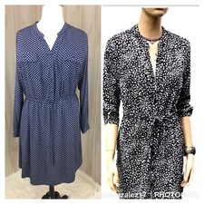 New Sunny Girl Long Sleeves Patterned Navy Blue And White Dress Size 3X
