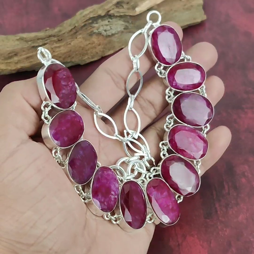 Unique Kashmiri Red Ruby Gemstone Handmade 925 Sterling Silver Jewelry Necklace - Video 1 of 1