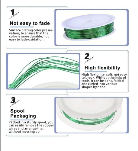 Alambre artesanal de cobre 3X carrete 0,5 mm VERDE alambre fabricación de joyas Bonzai Ect 8 m - Imagen 3 de 7