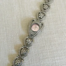 Ladies Belacci Quartz Bracelet Watch Pink Crystal Encrusted Silver Costume Jewel