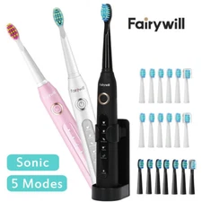 Fairywill Sonic Electric Toothbrush USB Rechargeable with Brush Heads 5 Modes