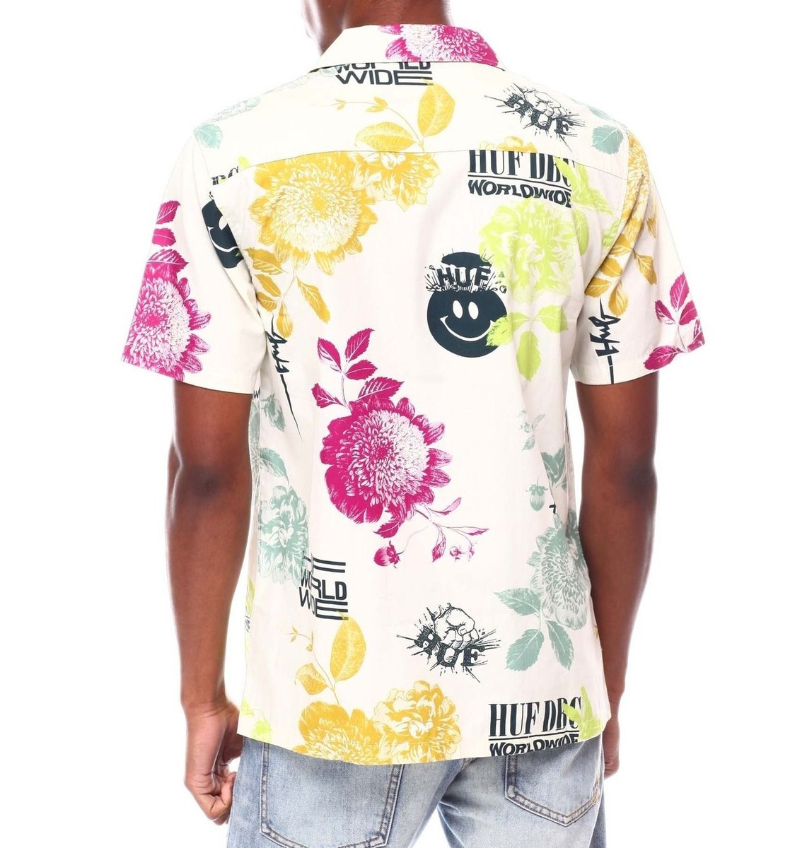 HUF Men's S/S Button Up Resort Shirt BLOOM - Natural