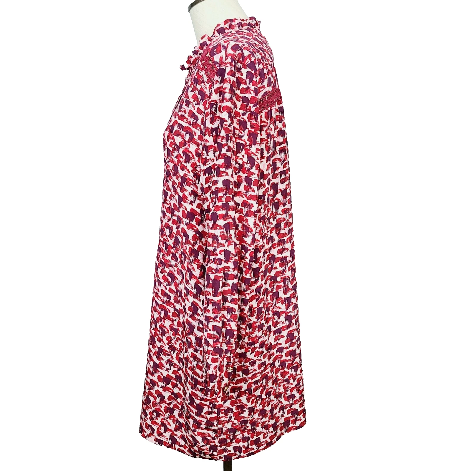 Abito Kate Spade L rosso 100% seta con bottoni manica lunga pintuck shift dress