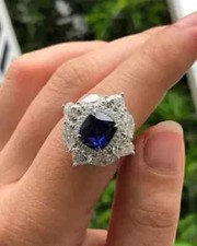 2Ct Cushion Cut Lab-Created Sapphire Halo Engagement Ring 14K White Gold Plated