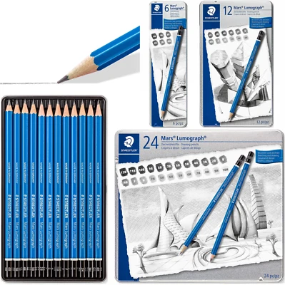 STAEDTLER Mars Lumograph Pencils - Sketching Sets - Tins of 6 / 12 / 24 Pencils