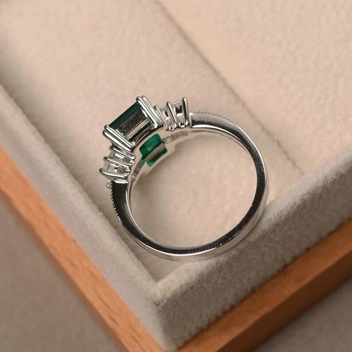 3.45 Ct Natural Emerald & Diamond Valentine's Day Ring 14K Real White Gold SZALL - Picture 3 of 5