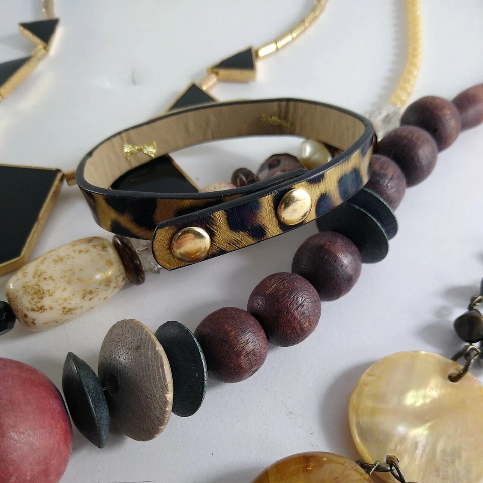 Lote Collar y Pulsera Declaración Madera Cuentas Esmalte Bendito Animal Estampado Tribal Foto 3 de 4