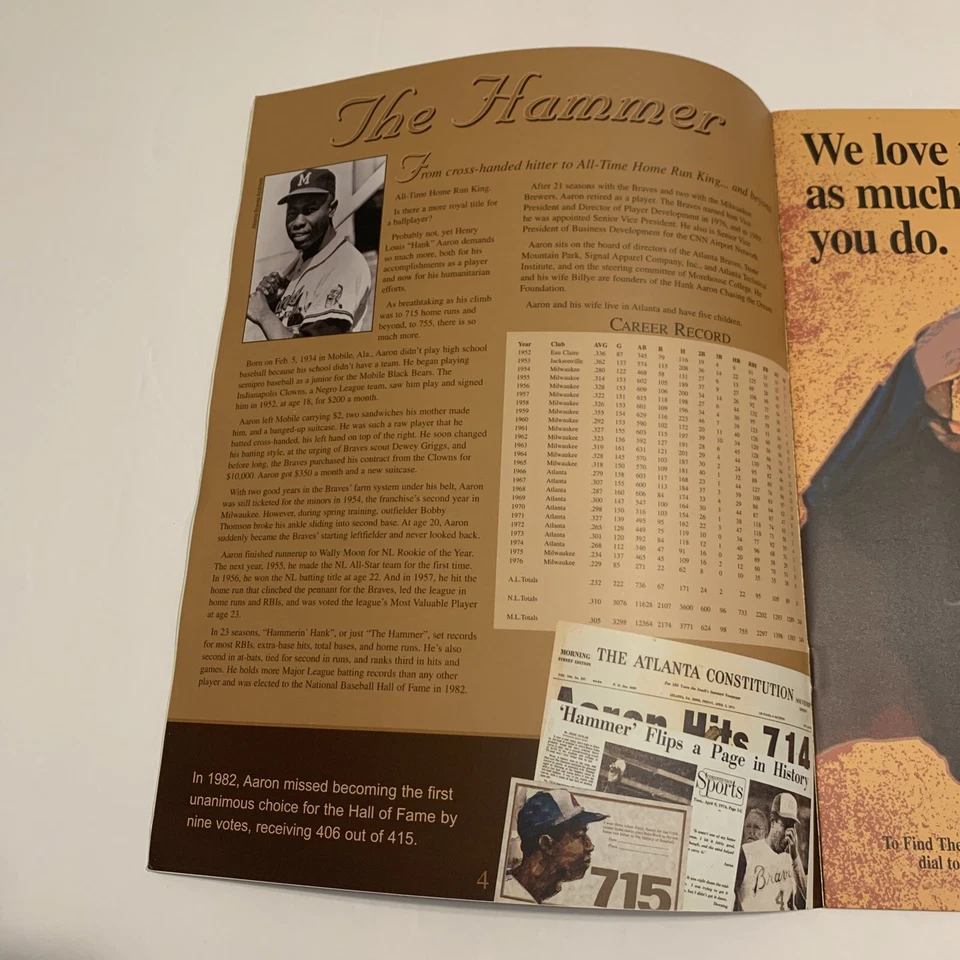 1999 Hank Aaron 715 Commemorative Program 4/8/99 25th Atlanta Braves Turner HOF - Image 4 of 4