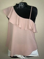 SIENNA SKY Ruffle-Trim One-Shoulder Dusty Rose Blouse Sz. XS