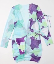 Romwe Women's Tie Dye 3 Pack Swimsuit Cheeky Halter Bikini Set with Beach Cover