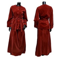 Vintage 70s Lenexa Place Union Made M/L Rust Maxi Skirt Jacket Top Set Outfit