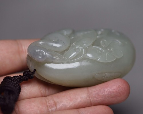 Collection Chinese Antique Hetian Jade Carved Nice Flower Bird Pendant Jewelry - Picture 8 of 17