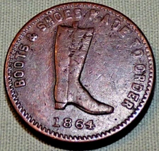 Rare 1864 Civil War Token, S. E. Hustler Boots, Troy, Ohio, OH-880-C #2