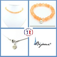 Schmuckset Armband Halskette Perlen Orange Calcedon 8 Mm Kette GrößE Per