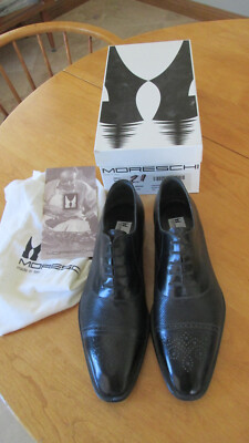 men's Moreschi Italy Shoes wbox preowned LEATHER Black xtra fine