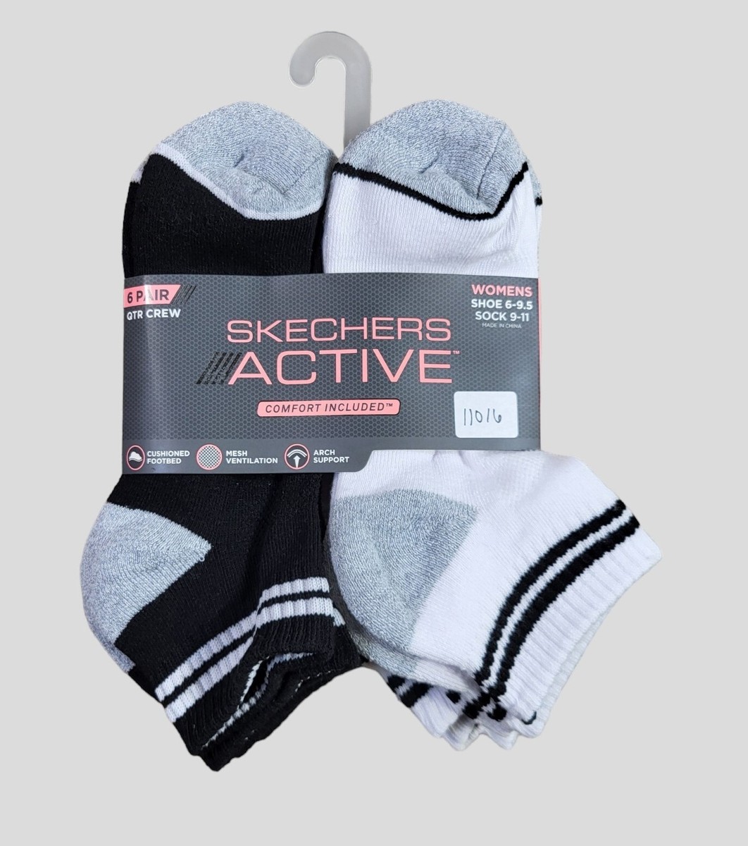 SKECHERS ACTIVE Women Socks 1/4 Crew Cushion Arch Support Pair Shoe Size 