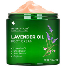 Majestic Pure Lavender Oil Foot Cream, Softens  Moisturizes Skin - 8 Oz