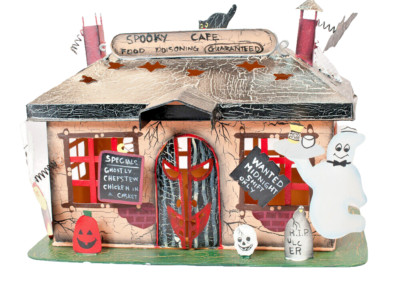 Vintage Metal Spooky Town Halloween Cafe T Candle Colorful Collector Decor