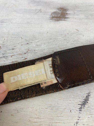 DIESEL Vintage Leather Belt Dark Brown Oversized Statement Buckle Unisex 34IN - Picture 6 of 8