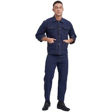 Men Jacket With Jeans Pants Holiday Denim Suit Washed Workwear Button Sets