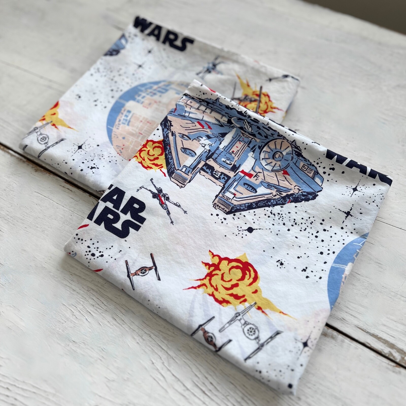 2 fundas de almohada Pottery Barn Kids Star Wars X-WING y Halcón Milenario ESTÁNDAR PB