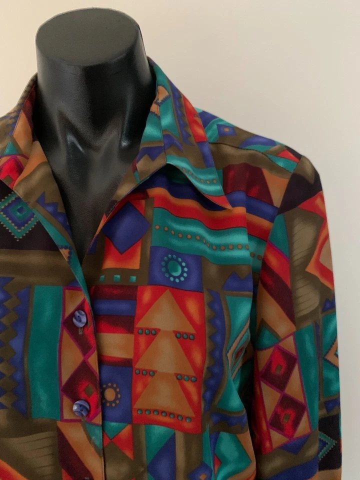 DRESS COMPANY STITCHES Womens Vintage Retro Multicoloured Buttoned Shirt Size 12 - Image 2 of 4