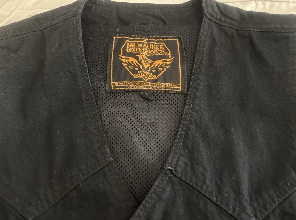 Milwaukee Performance Black Denim w/Side Lacing Biker Vest & Snap Front - Med - Image 3 of 4