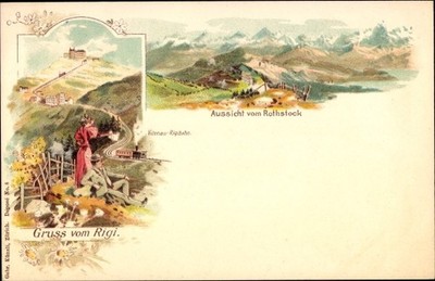 Litho Rigi Kaltbad canton Lucerne, view from Rotstock,... - 3655004