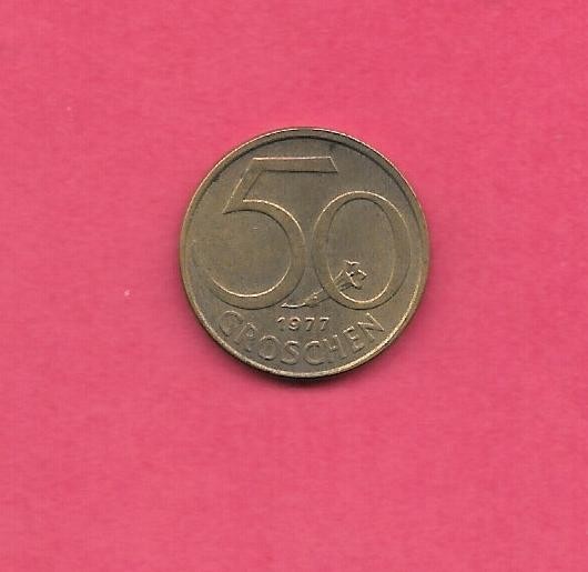 AUSTRIA KM2885 1977 OLD VITNAGE XF-SUPER FINE CIRCULATED 50 GROSCHEN COIN