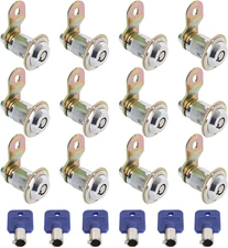 12 Pack Keyed Alike Cam Locks with 6 Keys for File Cabinet and Mailbox