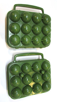 Pair Vintage 1980's One Dozen Egg Camping Green Plastic Carrying Cases Holders