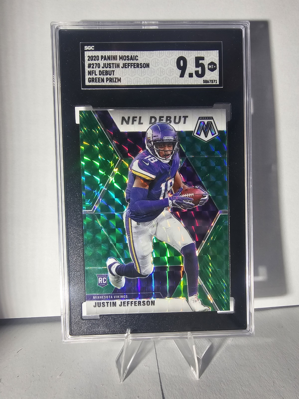 2020 Panini Mosaic NFL Debut Justin Jefferson #270 Mosaic Green Prizm (RC)