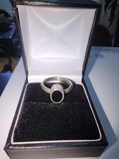 Hand Made Stirling Silver And Whiby Jet Ring Size P